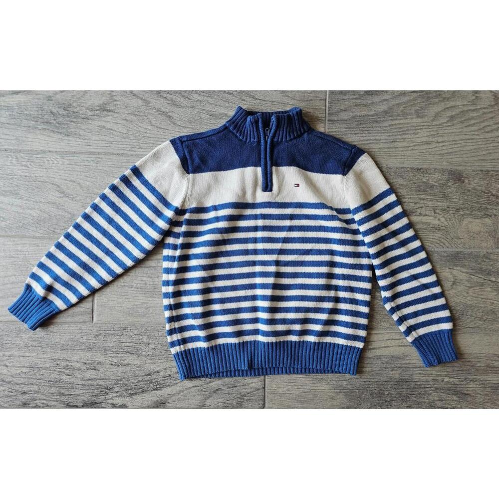 Boys Tommy Hilfiger Striped Pullover Knit Sweater Long Sleeve Size 7 blue white